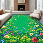 Vibrant Meadow Floral Border Design Rug