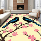 Black Birds Pink Blossom Pattern Rug