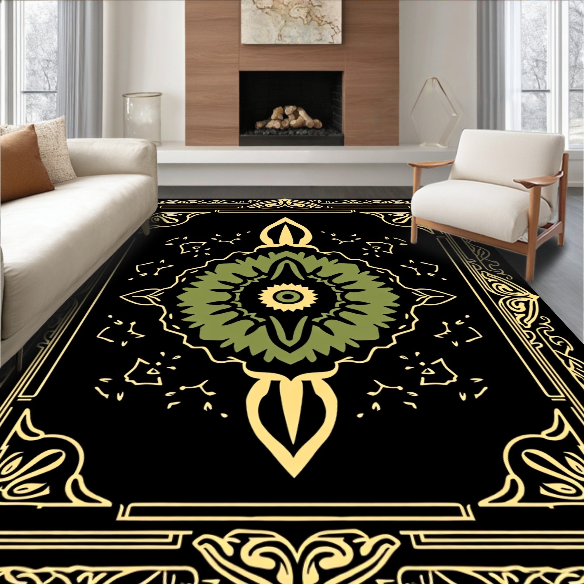 Emerald Floral Mandala Art Rug