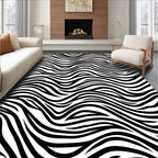 Bold Black White Wavy Lines Rug