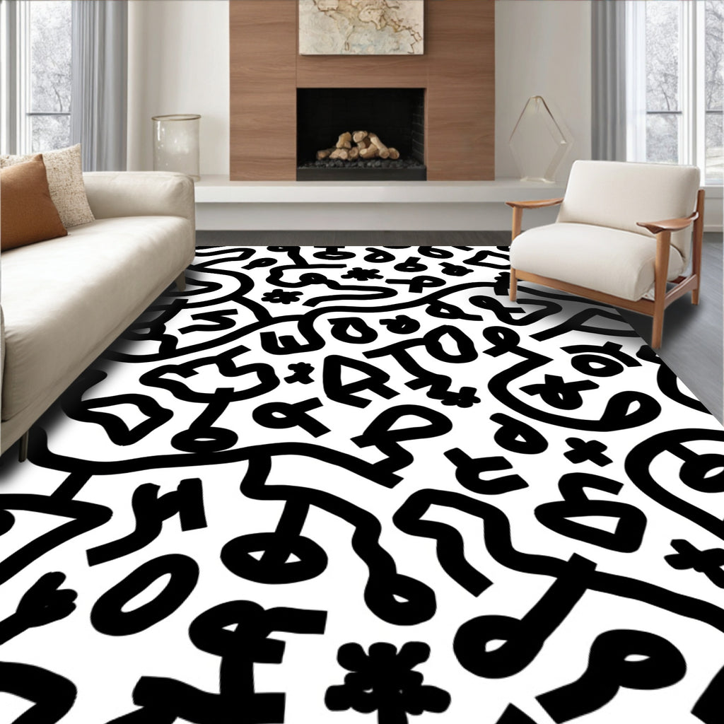 Abstract Black White Graffiti Design Rug