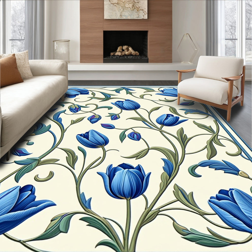 Regal Floral Vine Blue Tulip Rug
