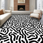 Abstract Black White Maze Pattern Rug
