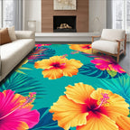 Vibrant Hibiscus Tropical Leaf Design Rug
