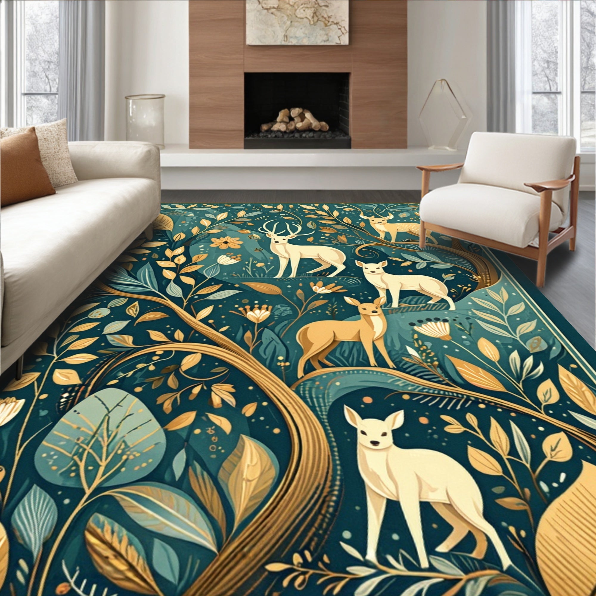 Woodland Creatures Foliage Pattern Rug