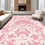 Abstract Pink Floral Symmetry Design Rug
