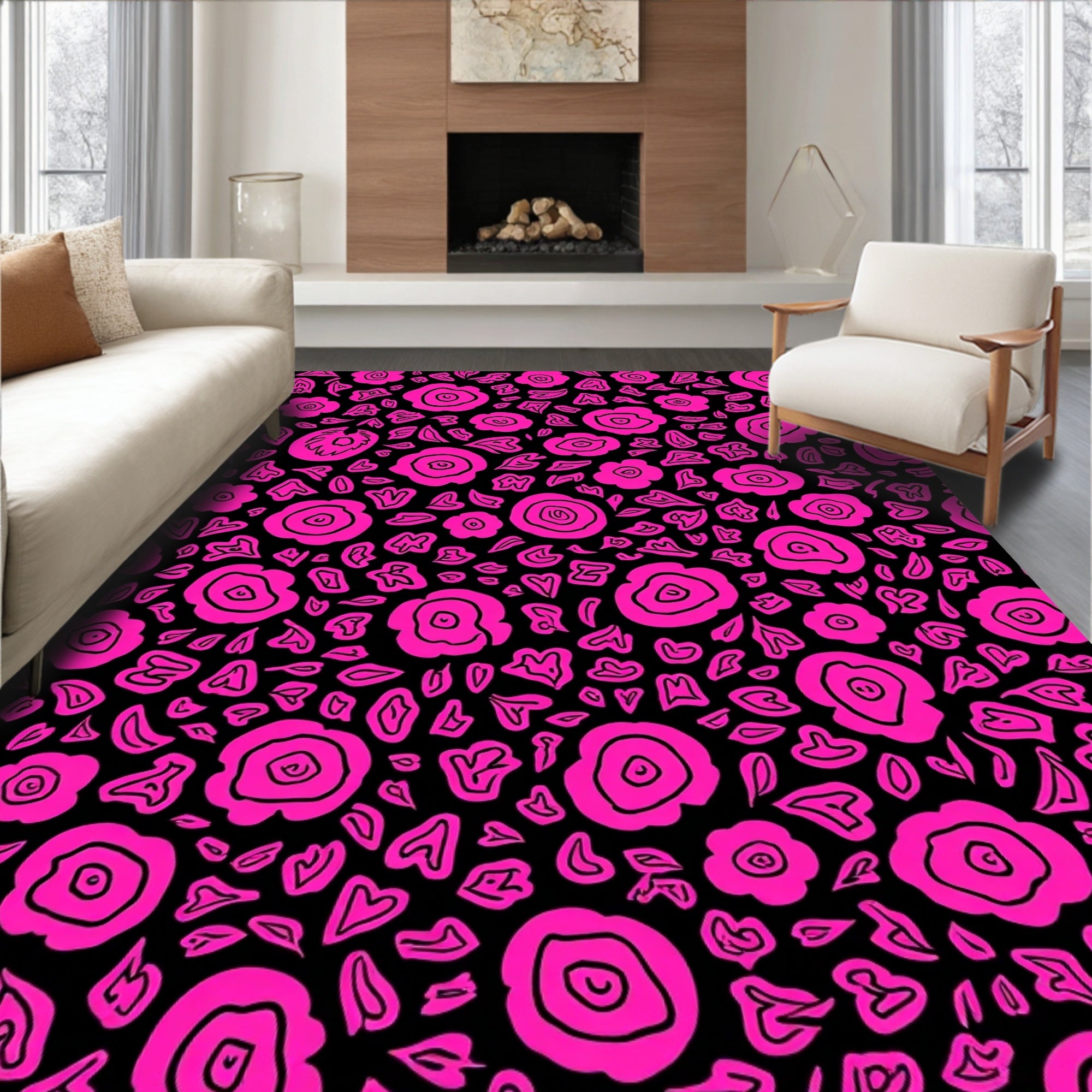 Floral Pattern With Pink Details Rug
