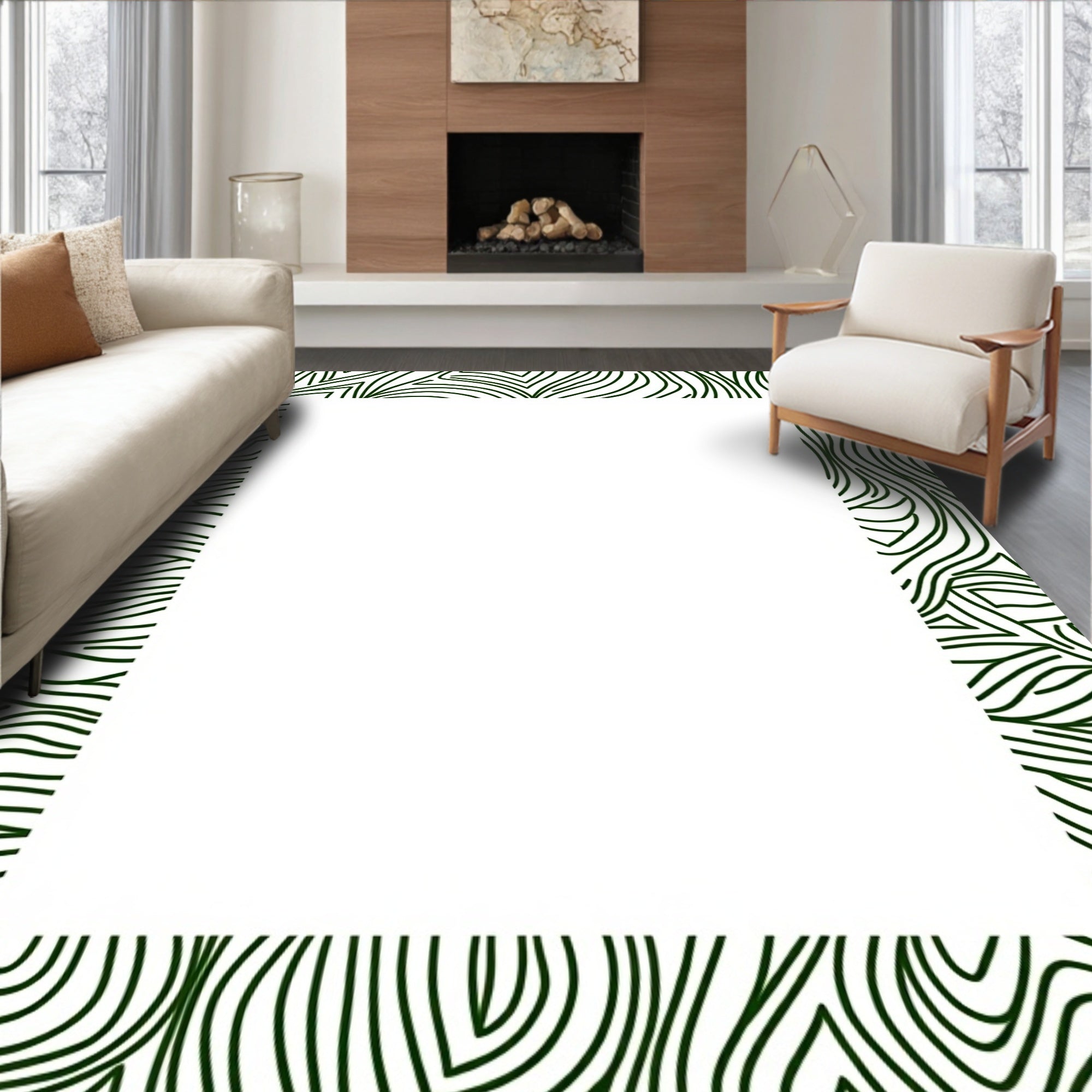 Organic Swirl Botanical Line Art Rug