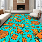 Whimsical Orange Creatures Floral Rug