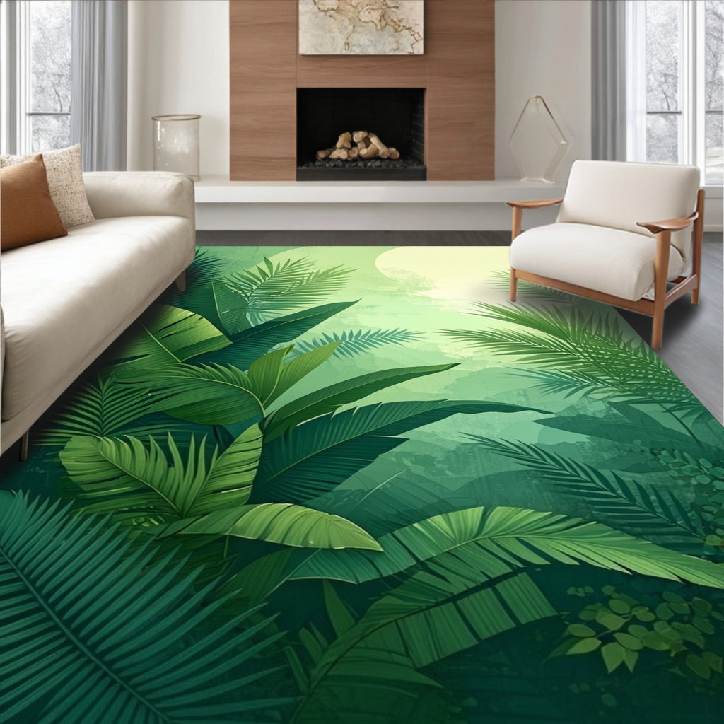 Lush Tropical Leaf Pattern Rug