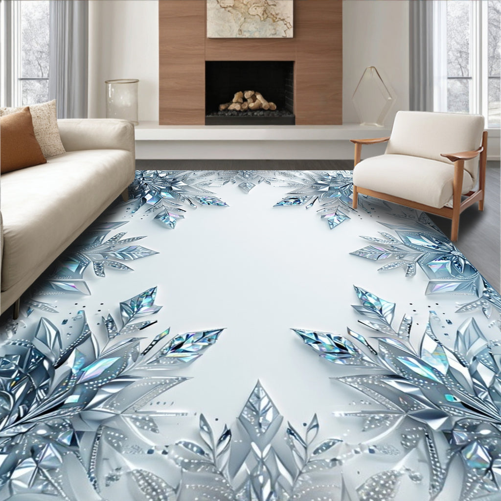 Icy Crystal Snowflake Pattern Rug
