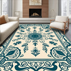 Classic Teal Floral Border Design Rug