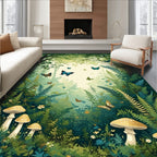 Enchanted Forest Butterfly Mushroom Design Rug