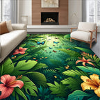 Lush Tropical Jungle Butterfly Garden Rug