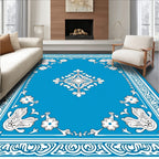Bright Blue Ornamental Floral Pattern Rug