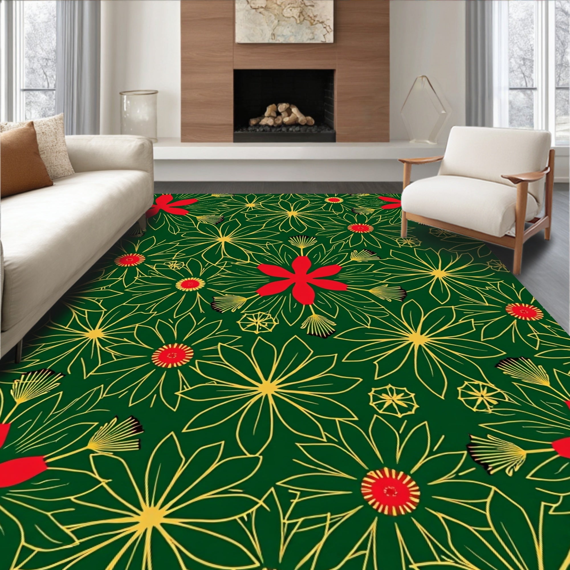 Emerald Green Floral Garden Cluster Rug