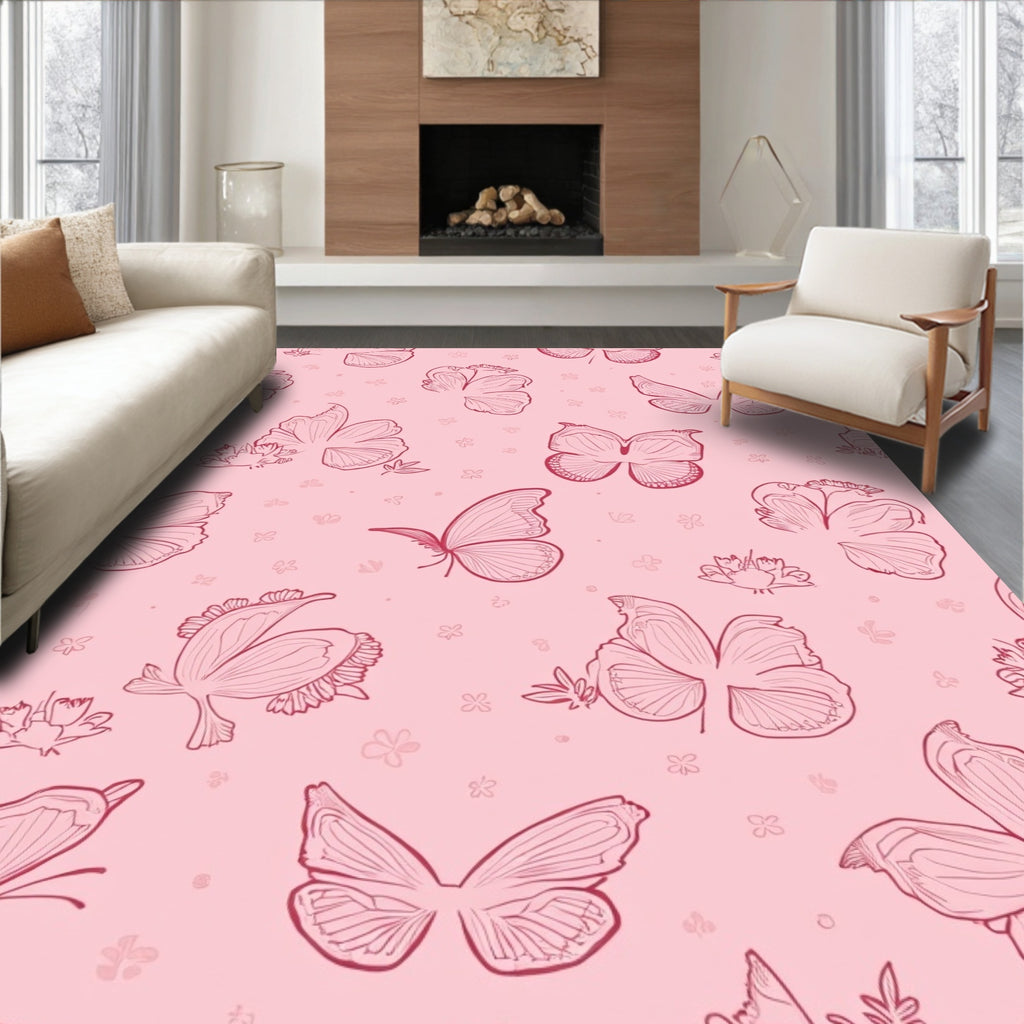 Whimsical Pink Butterfly Pattern Rug