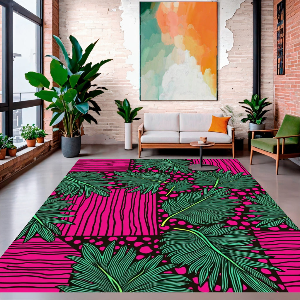 Vibrant Tropical Leaf Pattern Rug