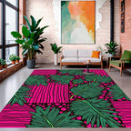 Vibrant Tropical Leaf Pattern Rug