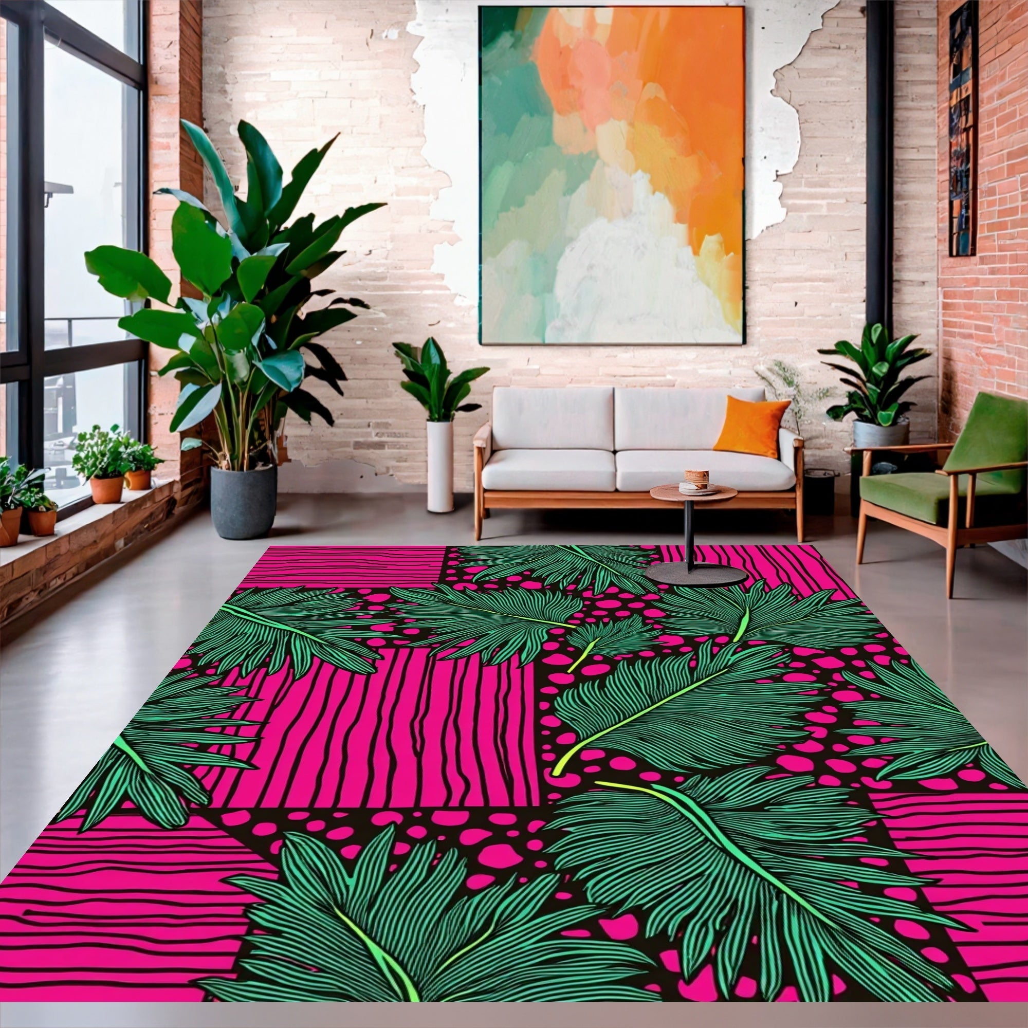 Vibrant Tropical Leaf Pattern Rug