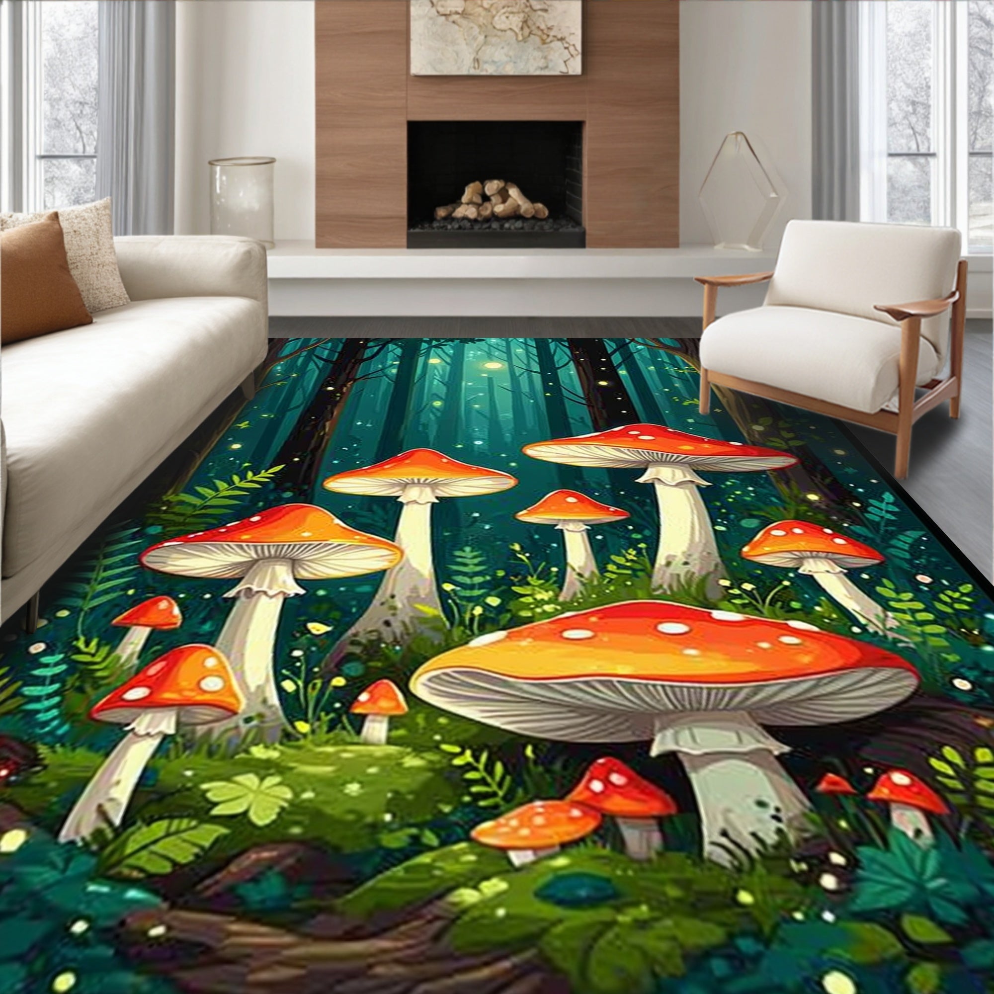 Enchanting Mushroom Forest Pattern Rug