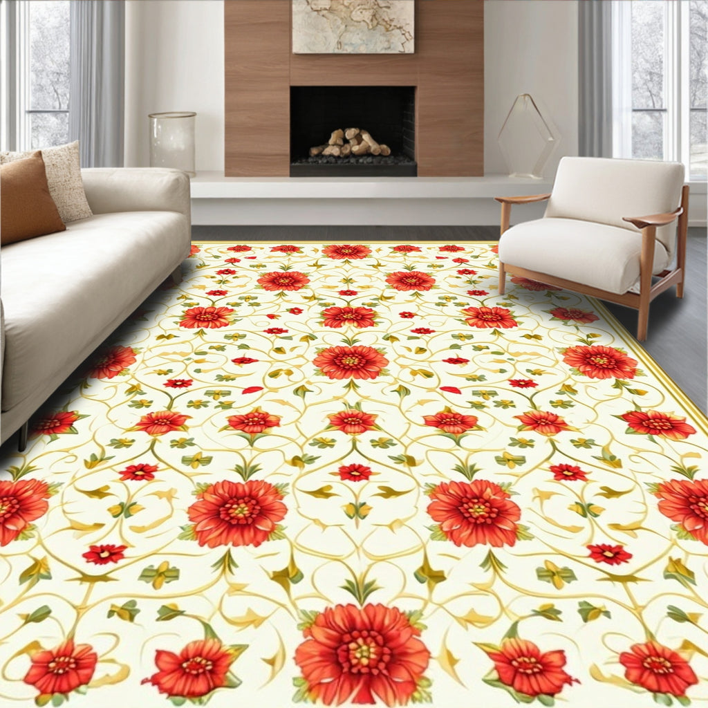 Red Floral Vine Pattern Rug