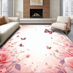 Pink Roses Butterfly Pattern Rug