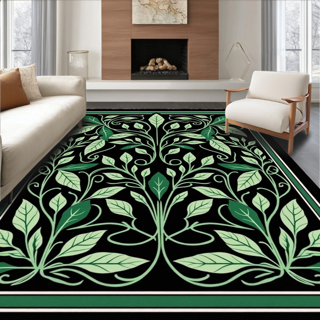 Emerald Green Floral Art Nouveau Rug