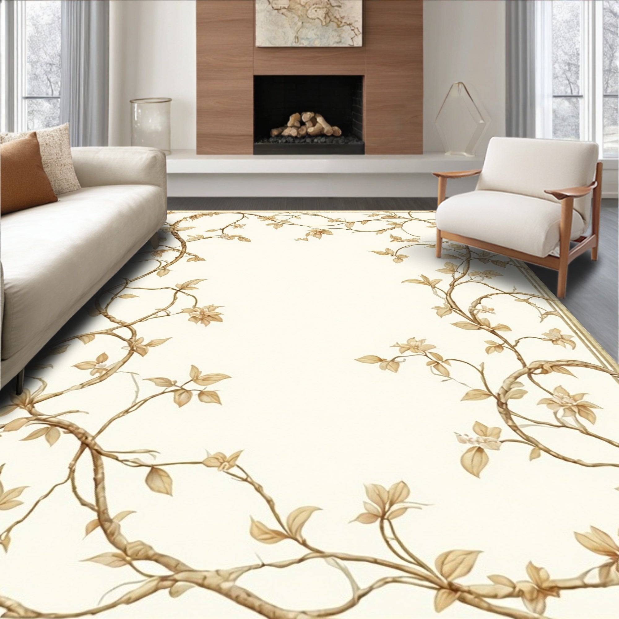 Nature Inspired Floral Vines Pattern Rug