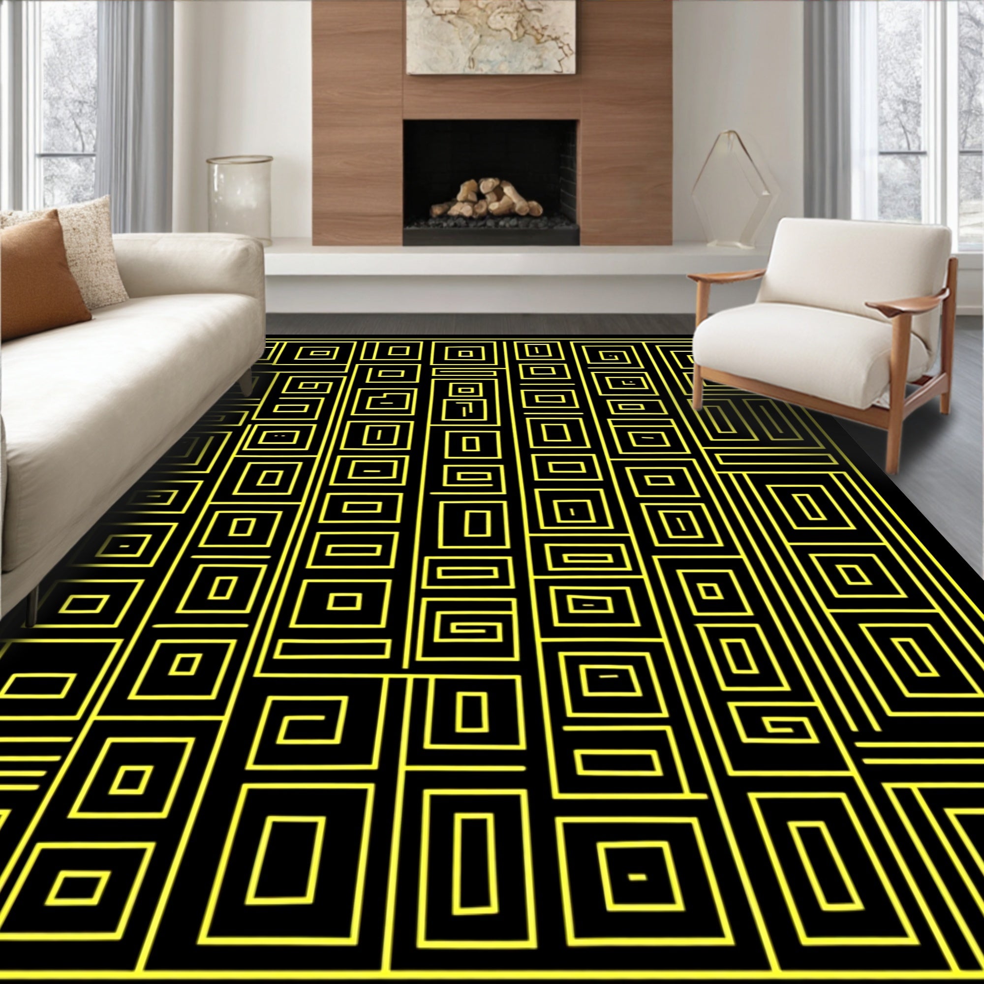 Modern Maze Patterned Geometric Rug