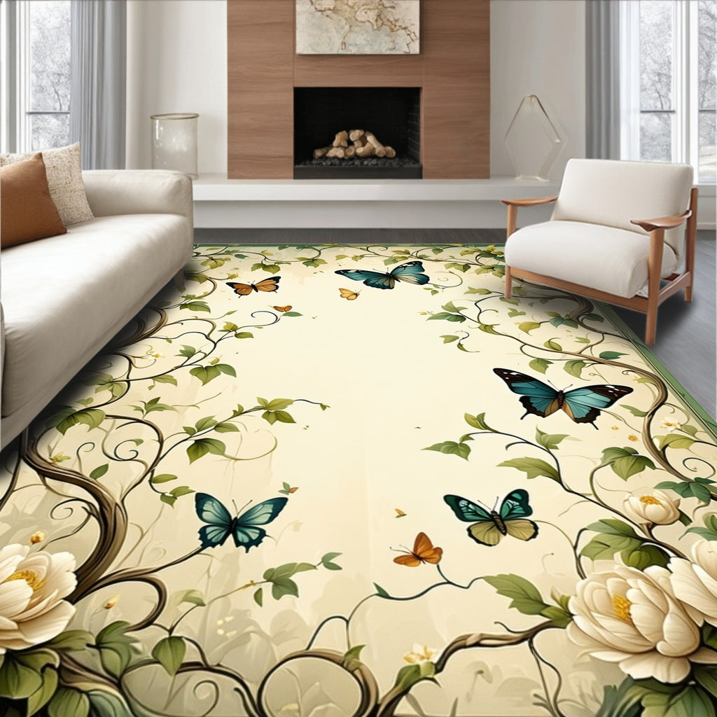 Nature Inspired Butterfly Floral Pattern Rug
