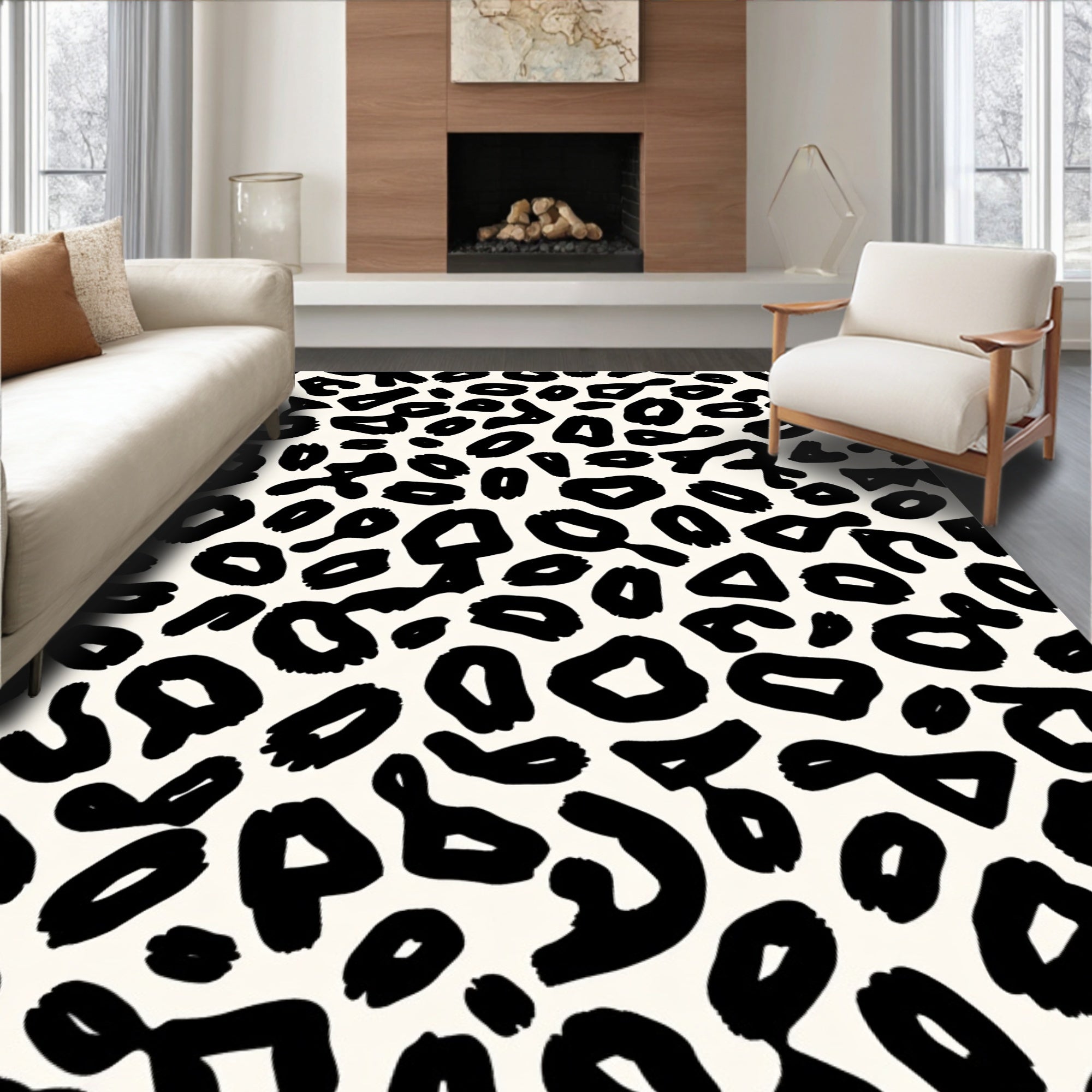 Abstract Black Leopard Spots Pattern Rug