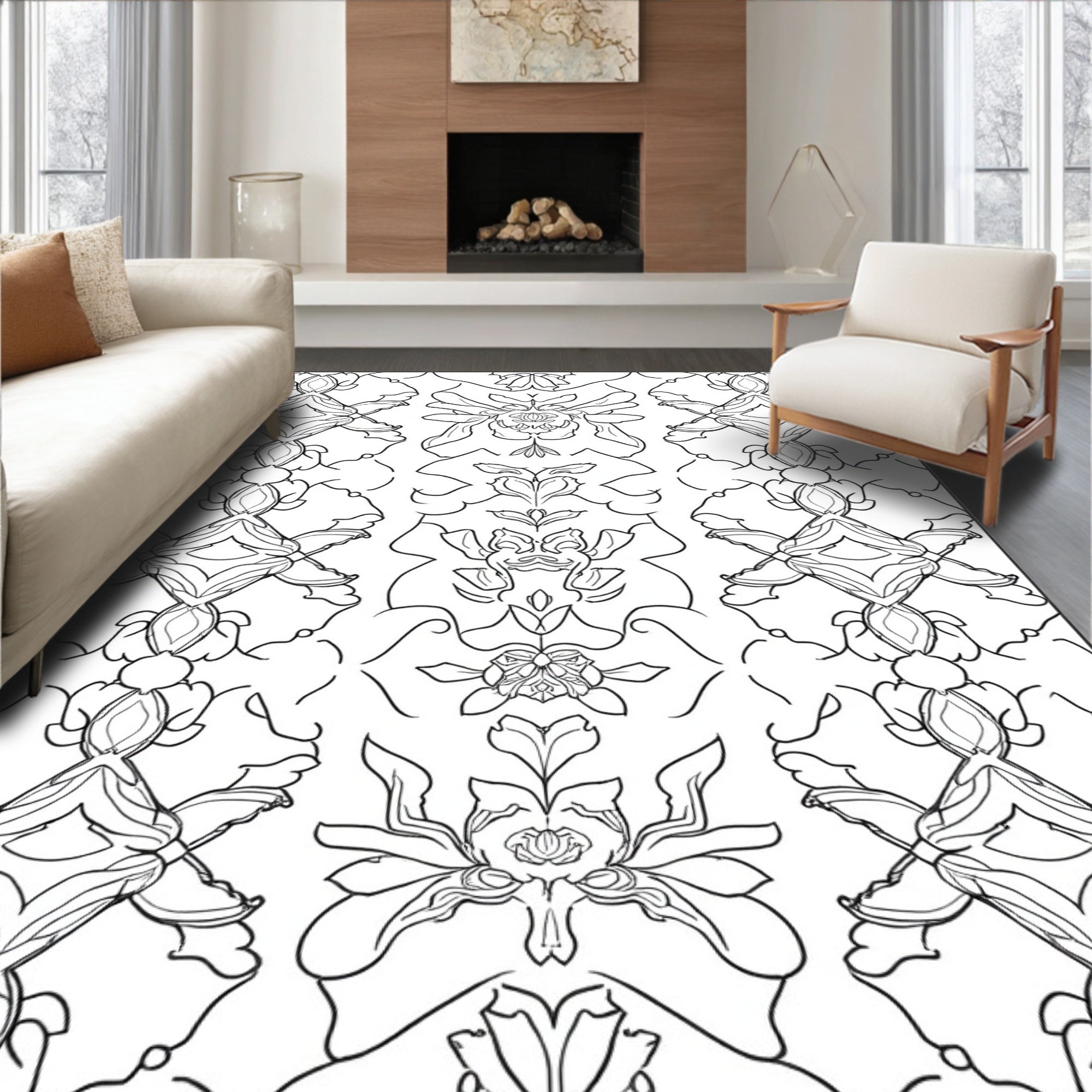 Ornate Floral Symmetrical Pattern Design Rug