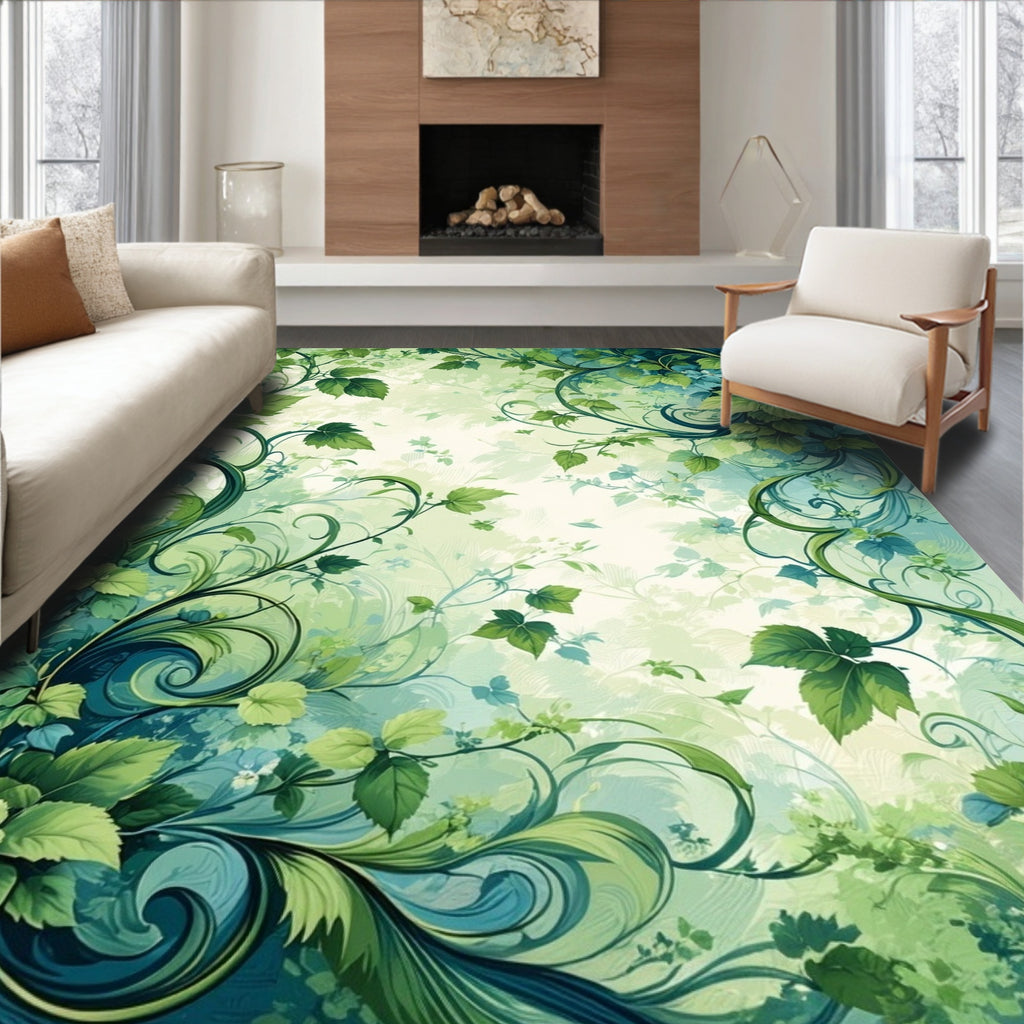 Verdant Vine Swirl Botanical Pattern Rug