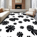 Black Floral Silhouette Pattern Rug