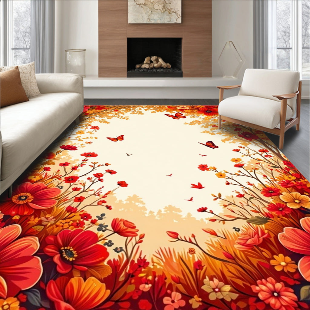 Autumn Floral Butterfly Garden Rug