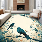 Whimsical Blue Birds Floral Nature Rug