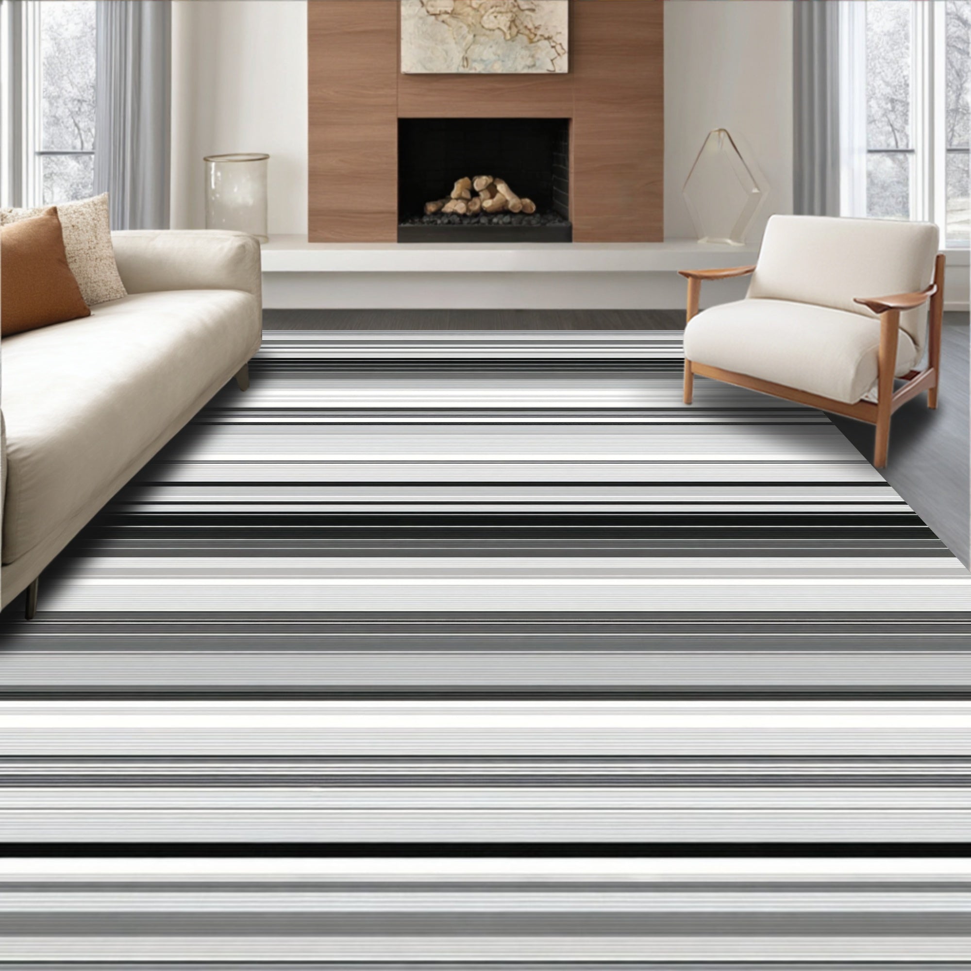 Monochromatic Subtle Stripe Design Rug