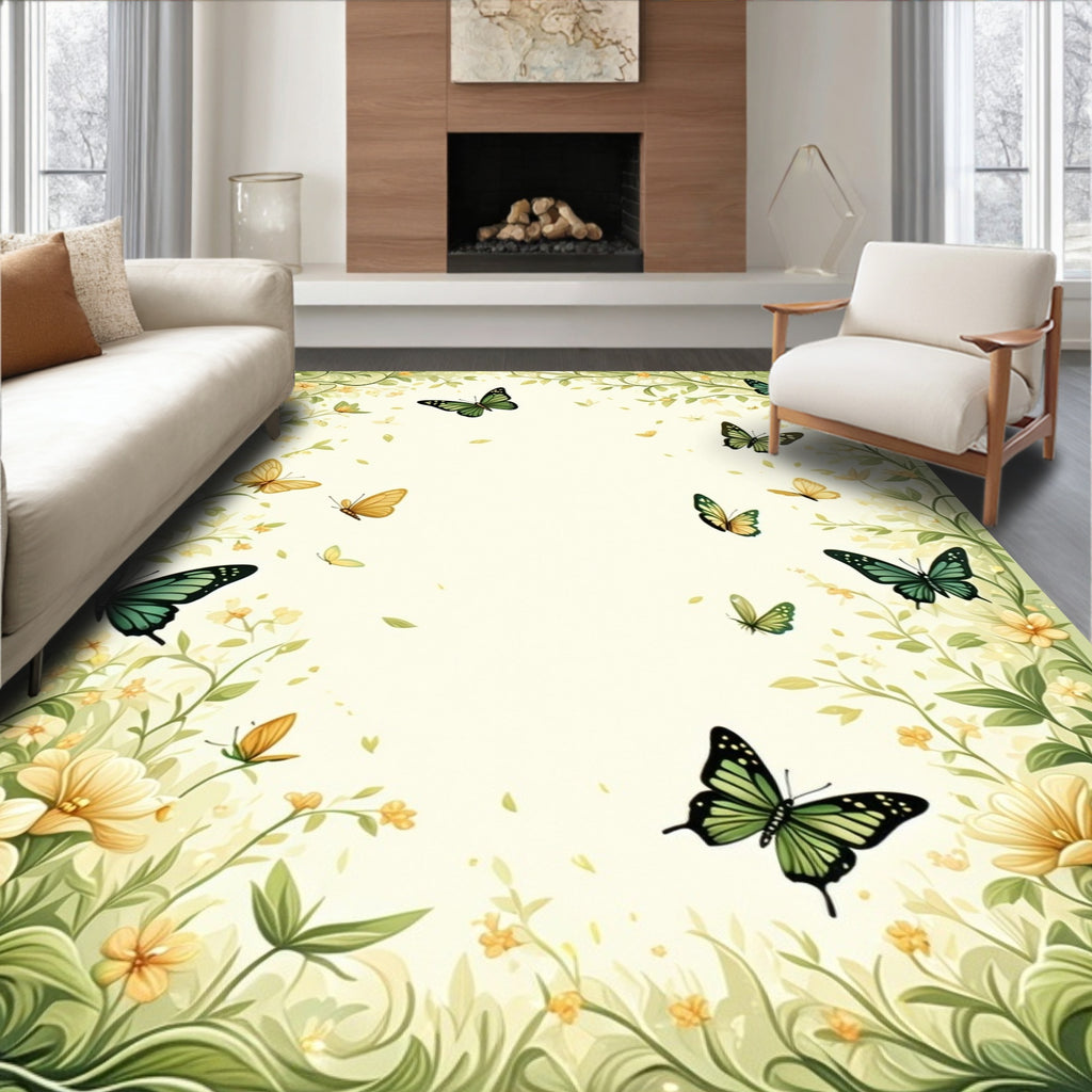 Whimsical Butterflies Floral Garden Rug