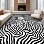 Bold Black White Maze Pattern Rug