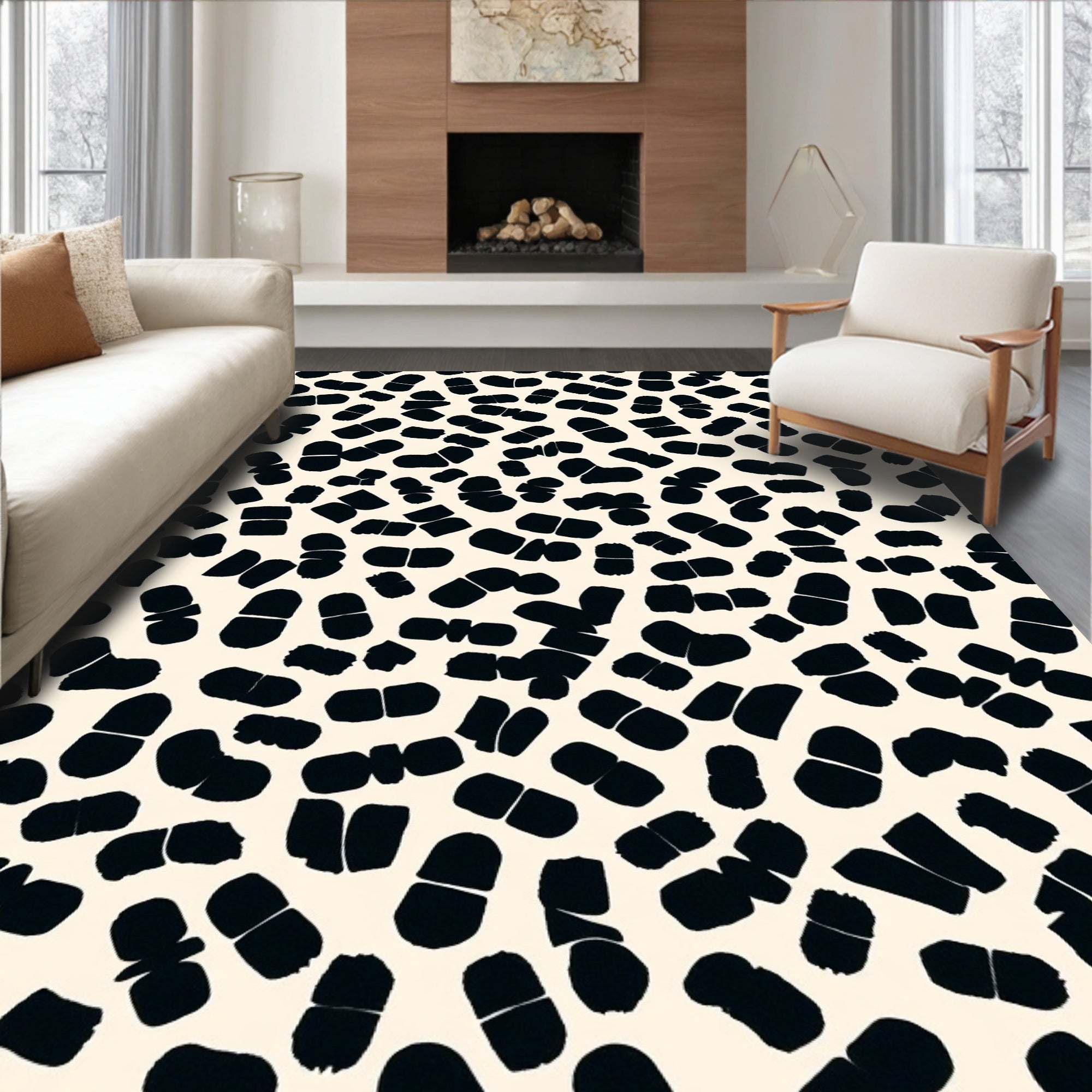 Abstract Black Pill Shape Pattern Rug