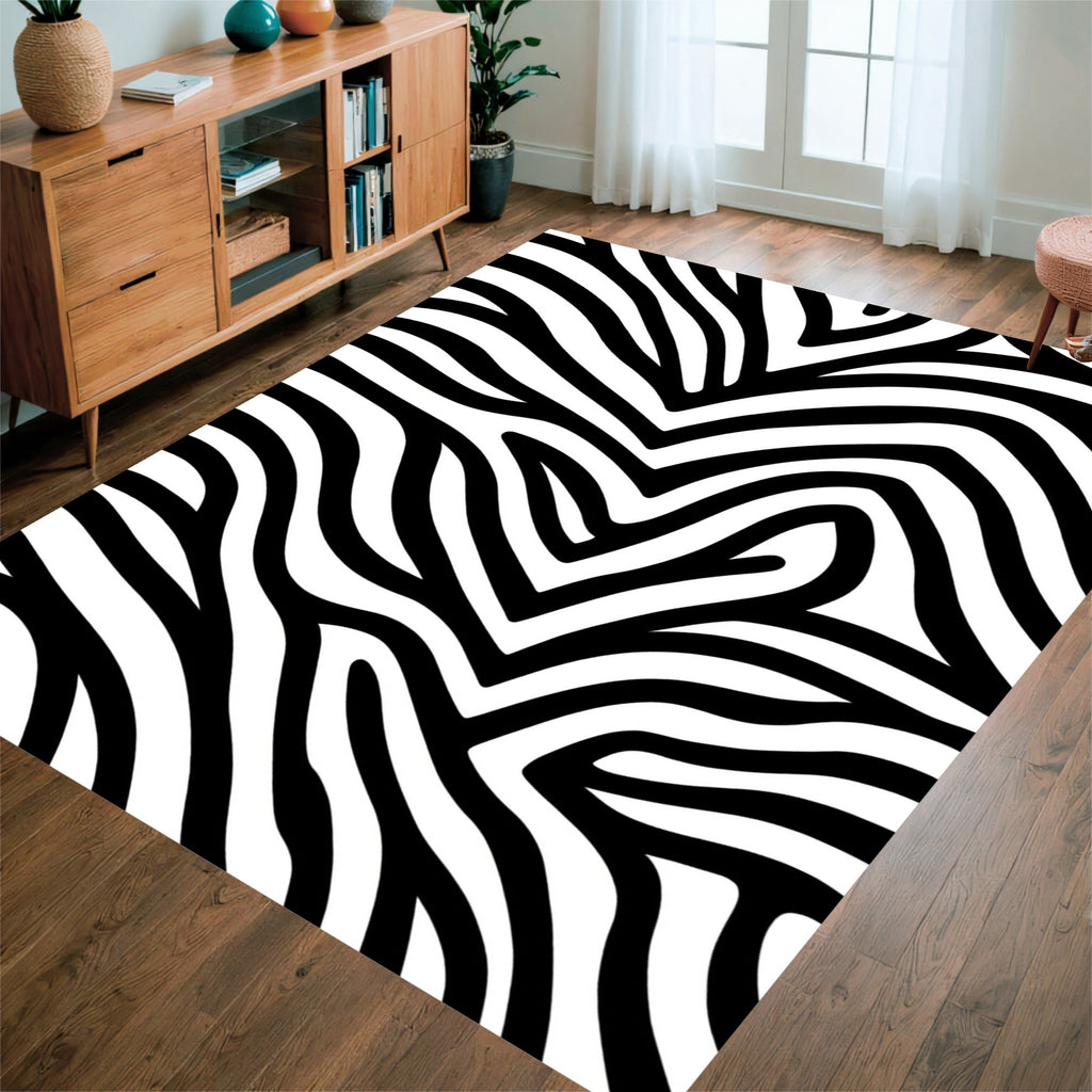 Bold Black White Stripe Pattern Rug