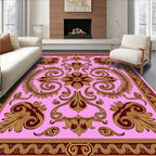 Ornate Pink and Gold Floral Filigree Rug