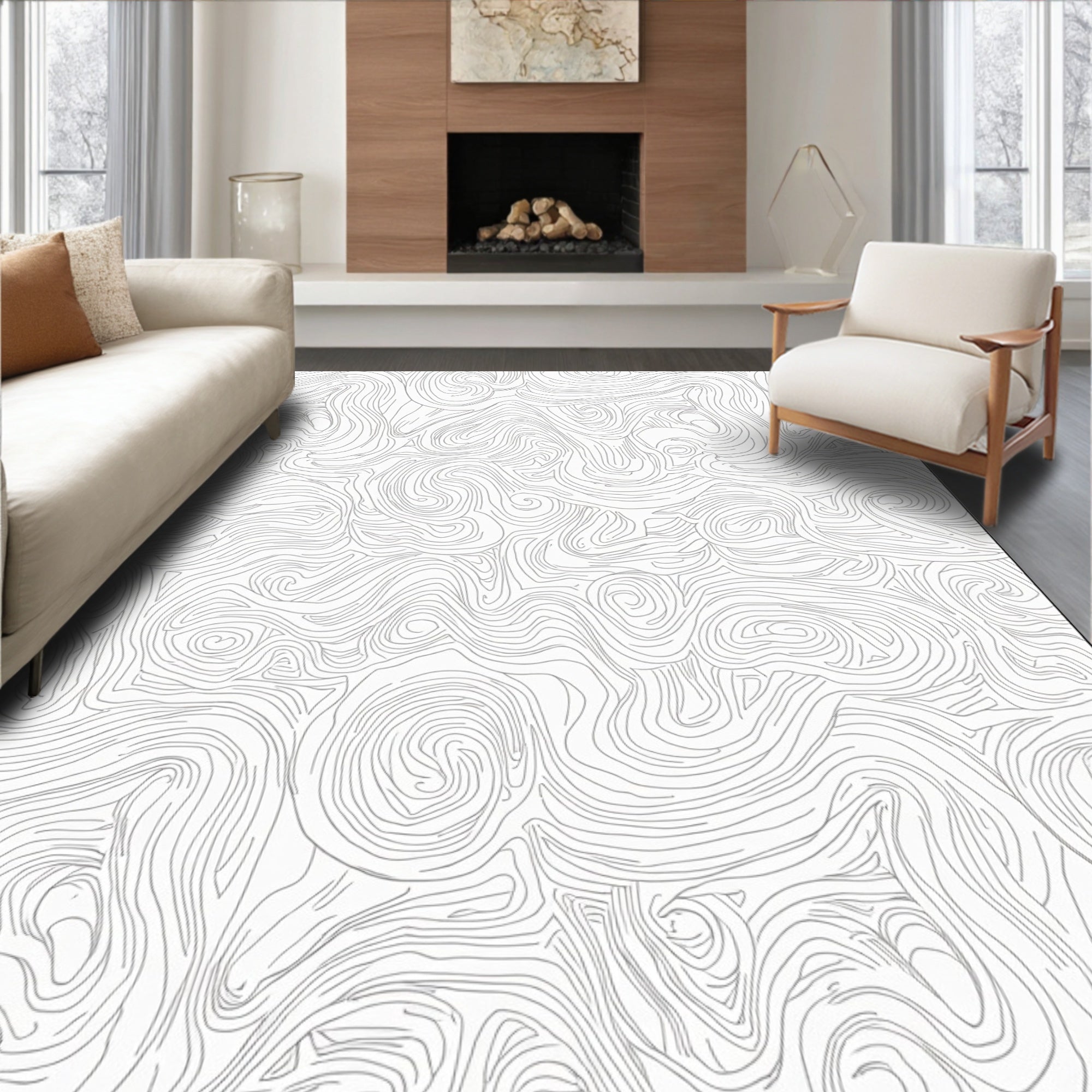 Abstract Swirling Line Pattern Rug
