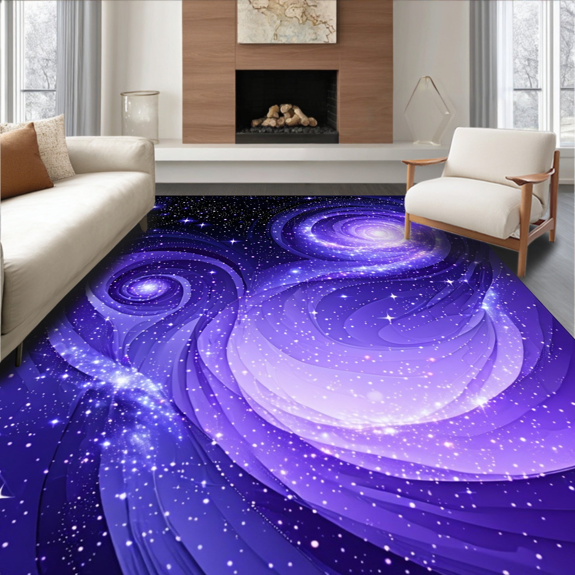 Cosmic Swirls Stars Design Rug