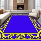 Bold Blue Yellow Floral Design Rug