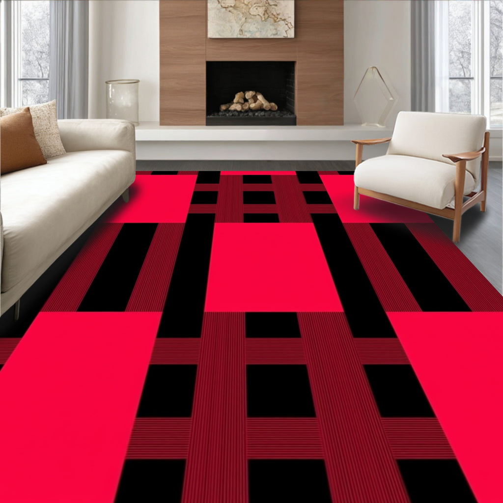 Bold Crimson Plaid Block Rug