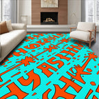 Orange Text Star Burst Pattern Rug