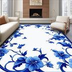 Delicate Blue Floral Vine Pattern Rug