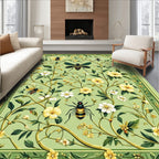 Lush Greenery Bee and Floral Pattern Rug